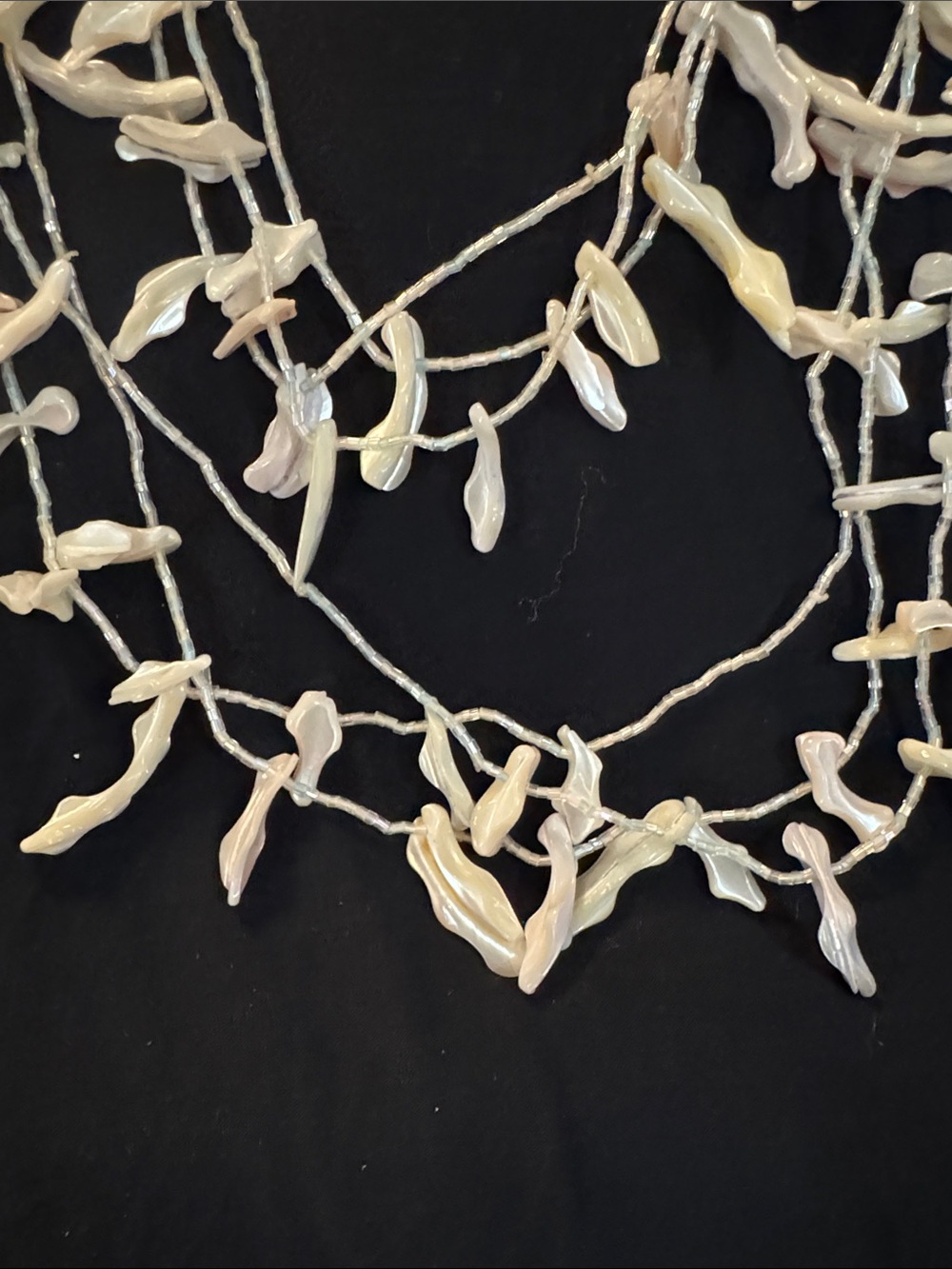 Mother of Pearl/Pearl Stick Bead Multi-Strand Necklace - Iridescent White